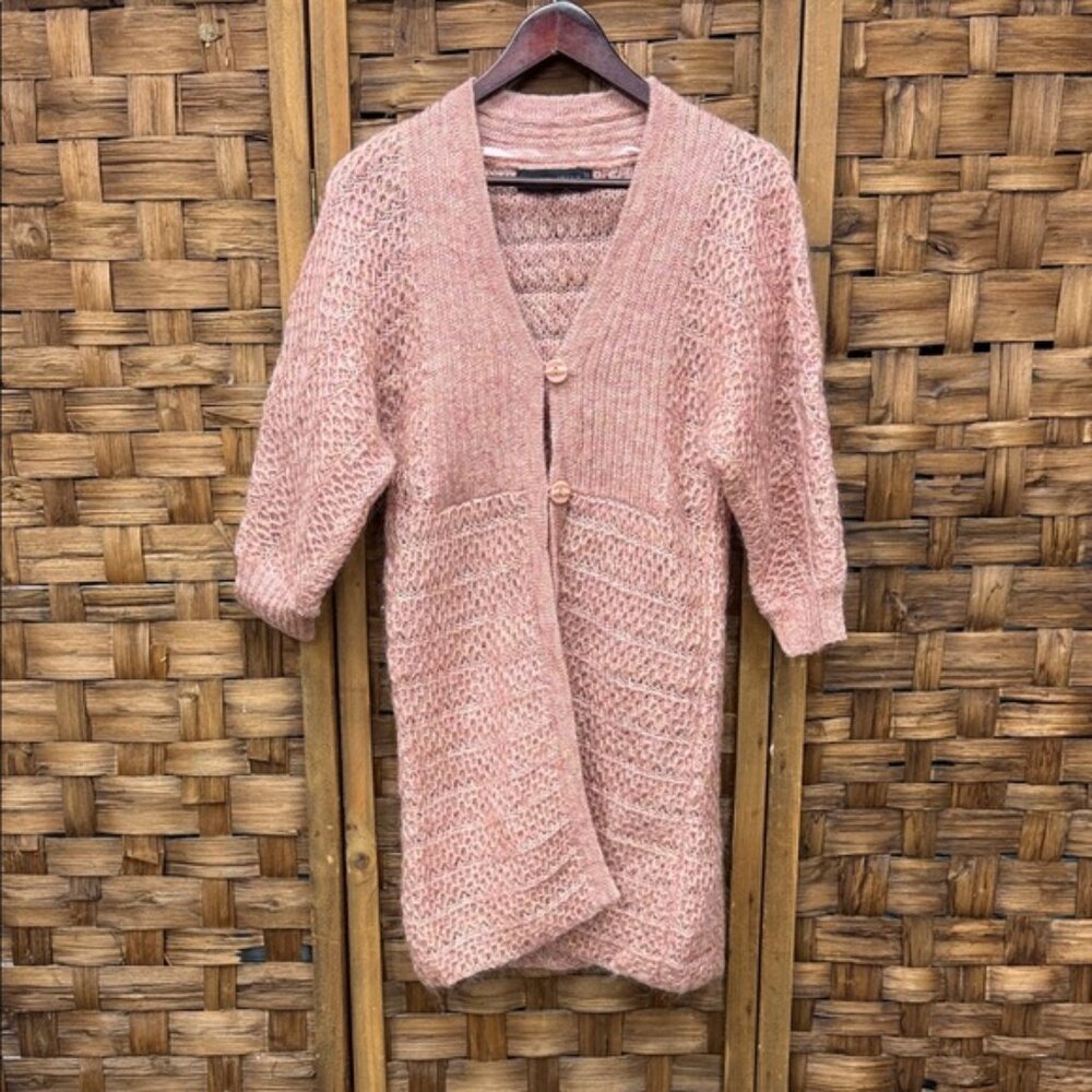 Contemporaine Simons wool Cozy Pink Knit Cardigan Sweater